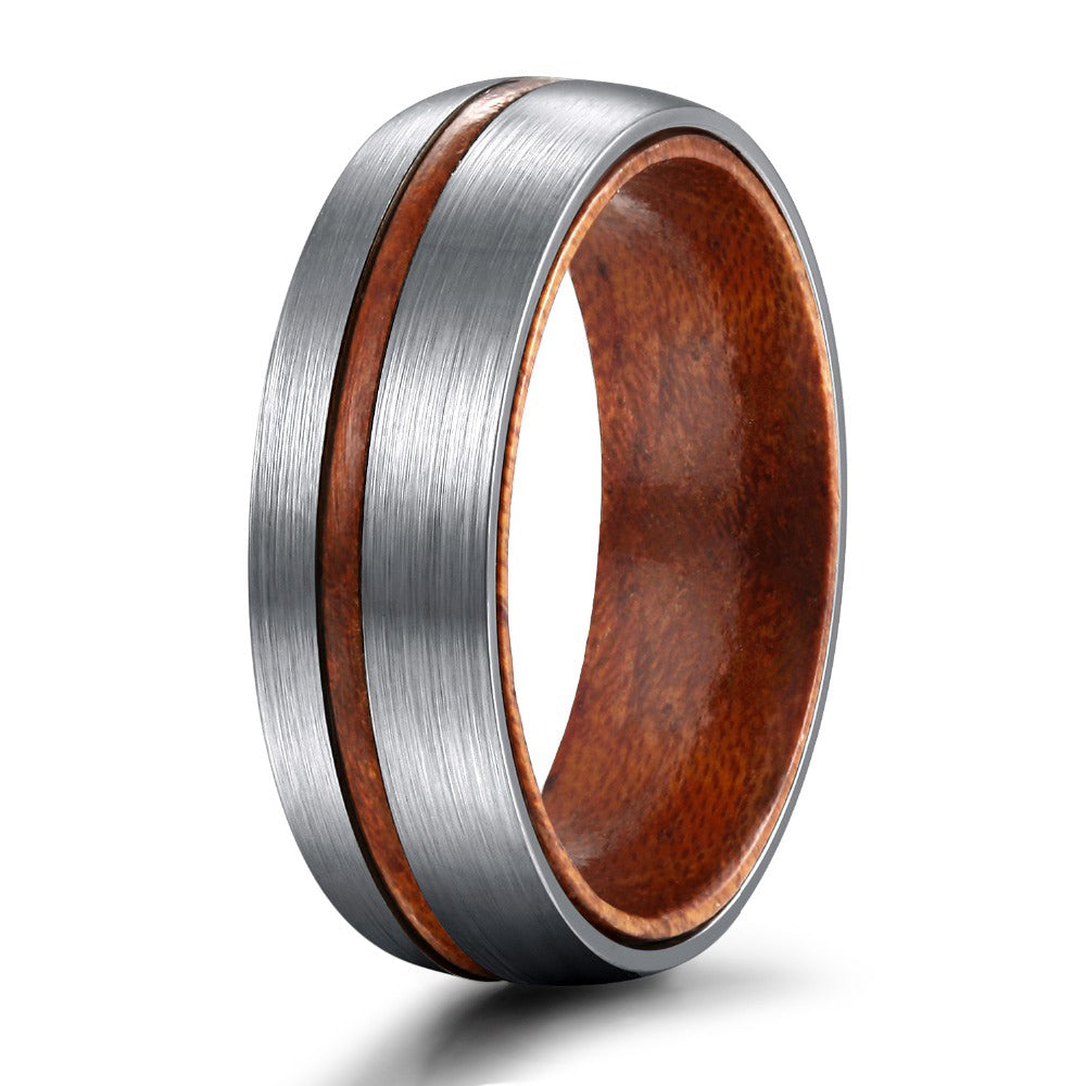 Wood Groove Titanium Ring