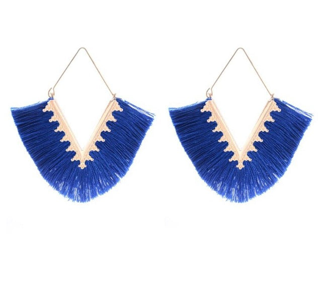 Geometric Tassel Earrings in Navy