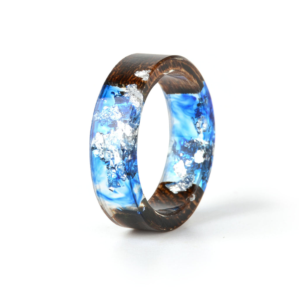 Flower Resin Wood Ring in Blue